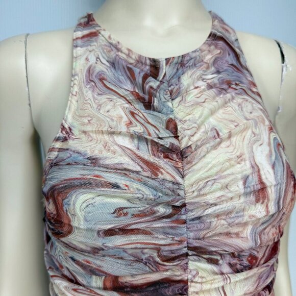 EDIT‎ BY NINE Ruched Bodycon Candy Pink Tulle Stretch Print Midi Dress S - Picture 8 of 16